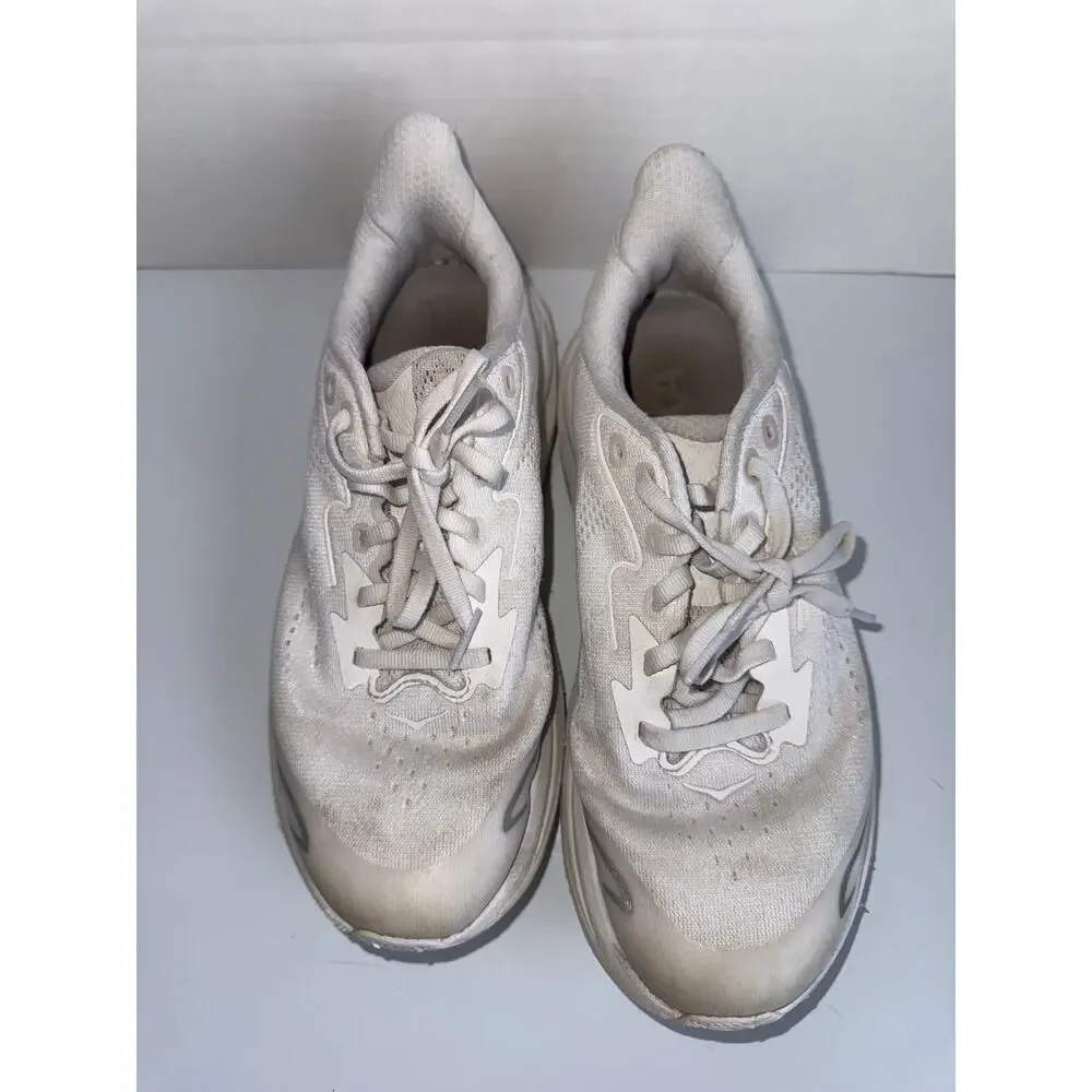 HOKA youth all white athletic lace up youth running shoes 3.5